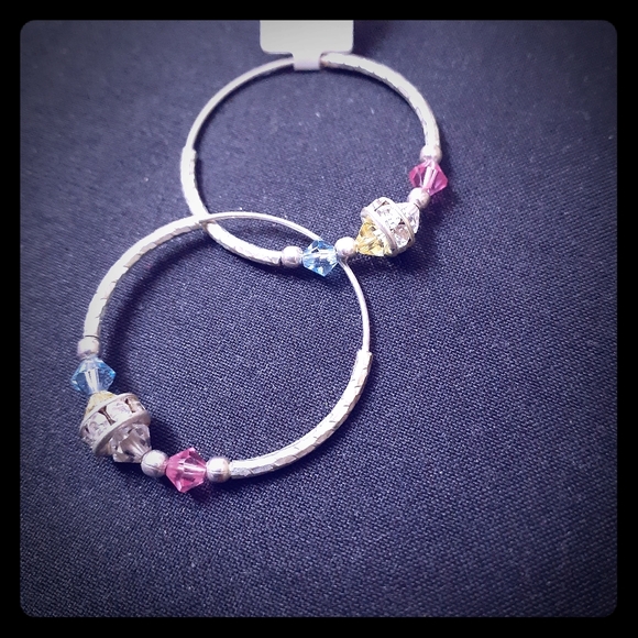 Sterling Silver Earrings w/colorful stones (Hoops) - Picture 1 of 4
